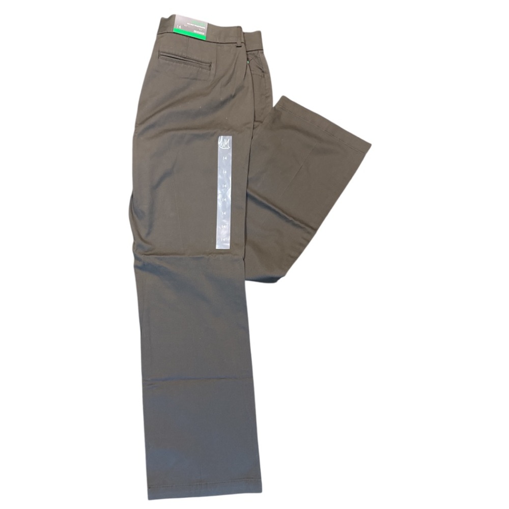 NWT JM Collection Gunmetal Brown Trousers No Gap Waistband Tummy Slimming Sz 14